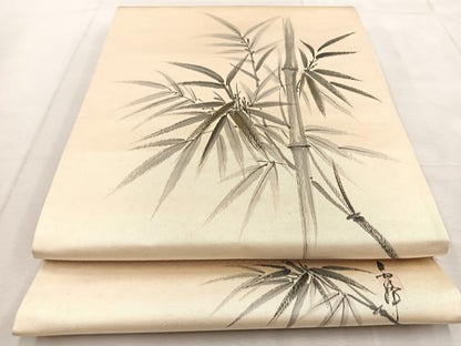 平和屋着物◎西陣　太鼓柄袋帯　作家物　手描き　笹竹文　金銀彩　証紙付き　正絹　逸品　BAAU9102yc