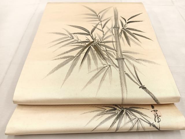 平和屋着物◎西陣　太鼓柄袋帯　作家物　手描き　笹竹文　金銀彩　証紙付き　正絹　逸品　BAAU9102yc