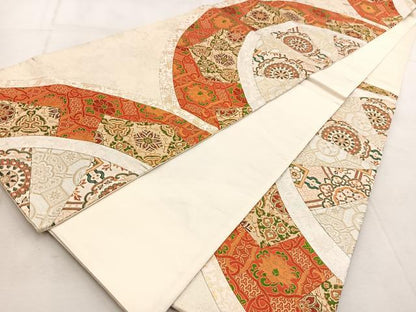 平和屋着物◎六通柄袋帯　切嵌　正倉院花文　金銀糸　正絹　逸品　BAAU9106yc