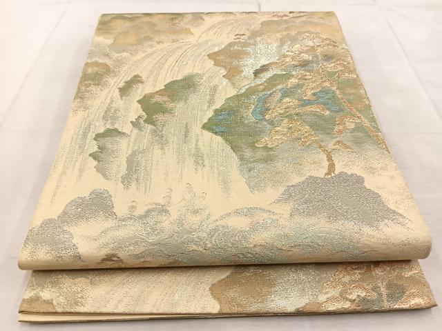 平和屋着物◎西陣 六通柄 本袋帯 流水風景文 金銀糸 正絹 逸品 BAAU9108yc