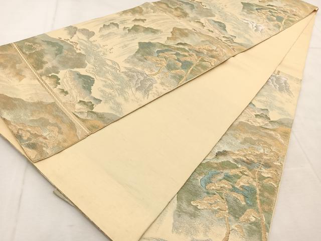 平和屋着物◎西陣 六通柄 本袋帯 流水風景文 金銀糸 正絹 逸品 BAAU9108yc