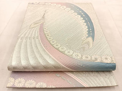 平和屋着物◎六通柄袋帯　唐織　孔雀　銀糸　正絹　逸品　BAAU9118yc
