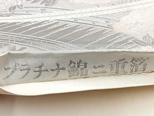 平和屋着物◎六通柄袋帯　花車風景文　プラチナ錦二重箔　引箔　正絹　逸品　BAAU9121yc