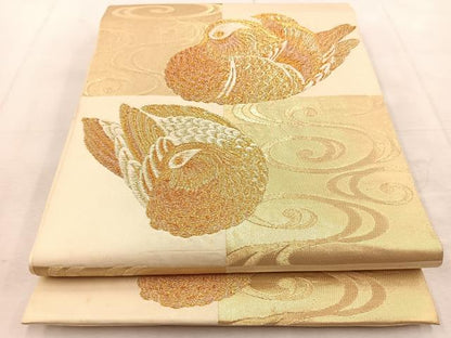 平和屋着物◎六通柄　本袋帯　唐織　流水鴛鴦文　金糸　正絹　逸品　BAAU9123yc