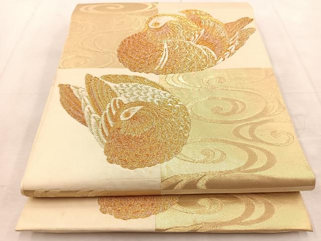 平和屋着物◎六通柄　本袋帯　唐織　流水鴛鴦文　金糸　正絹　逸品　BAAU9123yc
