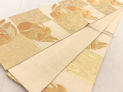 平和屋着物◎六通柄　本袋帯　唐織　流水鴛鴦文　金糸　正絹　逸品　BAAU9123yc