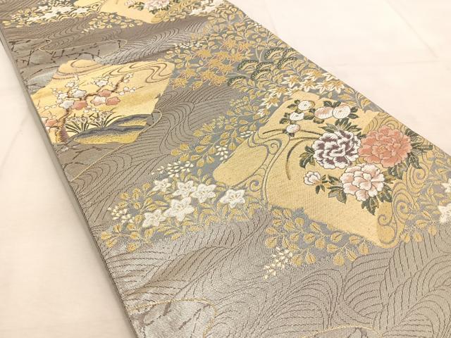 平和屋着物◎六通柄袋帯　唐織　破れ色紙花文　金銀糸　正絹　逸品　BAAU9124yc