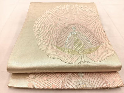 平和屋着物◎六通柄袋帯　唐織　孔雀　金銀糸　正絹　逸品　BAAU9126yc