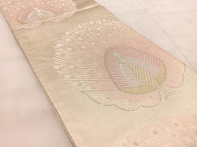 平和屋着物◎六通柄袋帯　唐織　孔雀　金銀糸　正絹　逸品　BAAU9126yc