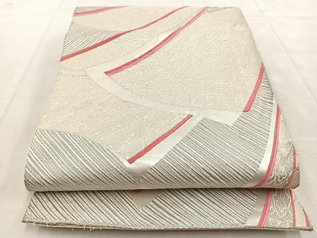平和屋着物◎六通柄袋帯　唐織　熨斗孔雀羽文　銀糸　正絹　逸品　BAAU9131yc