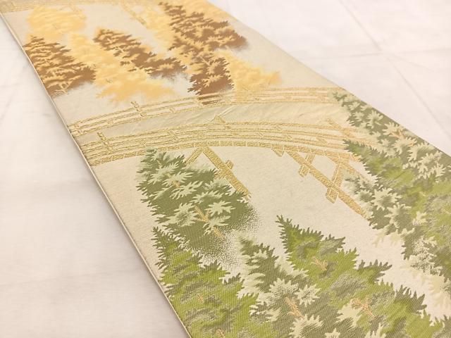 平和屋着物◎西陣　六通柄袋帯　渡橋風景文　金銀糸　正絹　逸品　BAAU9139yc