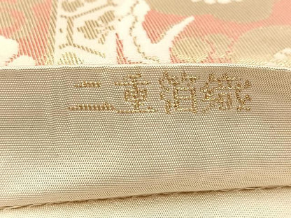 平和屋着物◎西陣　服部織物謹製　六通柄袋帯　花丸文　こはく錦　二重箔織　正絹　逸品　BAAU9141yc