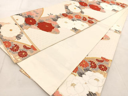 平和屋着物◎六通柄袋帯　唐織　吉祥花文　金糸　正絹　逸品　BAAU9143yc