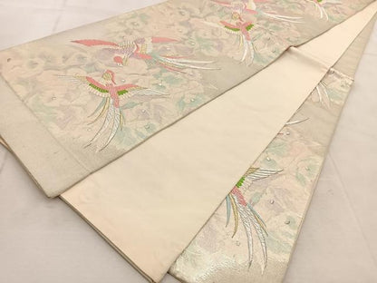 平和屋着物◎西陣　六通柄袋帯　唐織　花鳥文　金銀糸　証紙付き　上代27万　正絹　逸品　BAAU9146yc