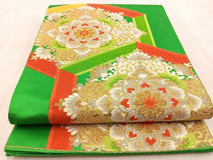 平和屋着物◎六通柄袋帯　唐織　亀甲正倉院花文　金銀糸　正絹　逸品　BAAU9148yc