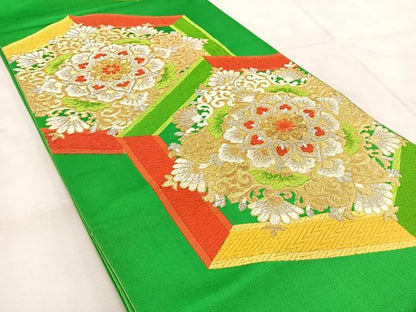 平和屋着物◎六通柄袋帯　唐織　亀甲正倉院花文　金銀糸　正絹　逸品　BAAU9148yc