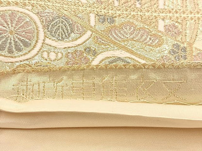 平和屋着物◎六通柄袋帯　唐織　御所車能衣文　金銀糸　正絹　逸品　BAAU9150yc