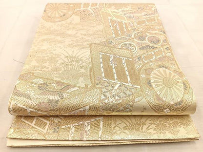 平和屋着物◎六通柄袋帯　唐織　御所車能衣文　金銀糸　正絹　逸品　BAAU9150yc