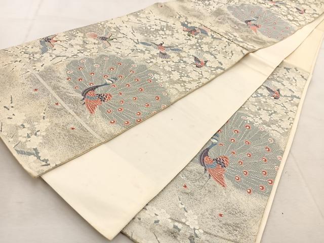 平和屋着物◎六通柄袋帯　唐織　梅花孔雀文　九百錦　プラチナ箔　正絹　逸品　BAAU9152yc