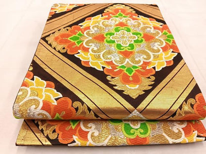 平和屋着物◎六通柄袋帯　唐織　菱天井花文　金銀糸　正絹　逸品　BAAU9159yc