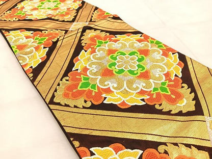 平和屋着物◎六通柄袋帯　唐織　菱天井花文　金銀糸　正絹　逸品　BAAU9159yc