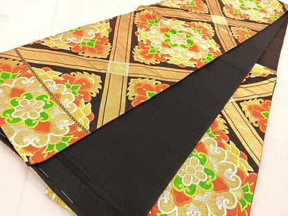 平和屋着物◎六通柄袋帯　唐織　菱天井花文　金銀糸　正絹　逸品　BAAU9159yc