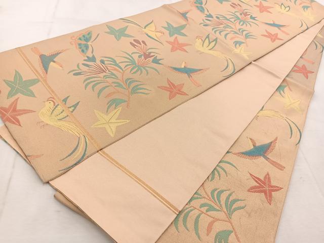 平和屋着物●織物一筋名門 織悦 全通柄 本袋帯 動物花文 金糸 正絹 逸品 BAAU9168yc