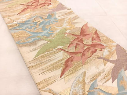 平和屋着物◎六通柄袋帯　群鶴　金銀糸　正絹　逸品　BAAU9169yc