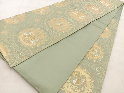 平和屋着物◎六通柄袋帯　人物花鳥丸文　金糸　正絹　逸品　BAAU9174yc