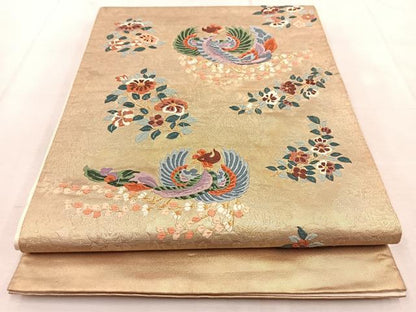 平和屋着物◎太鼓柄袋帯　唐織　鳳凰花文　金糸　引箔　正絹　逸品　BAAU9181yc