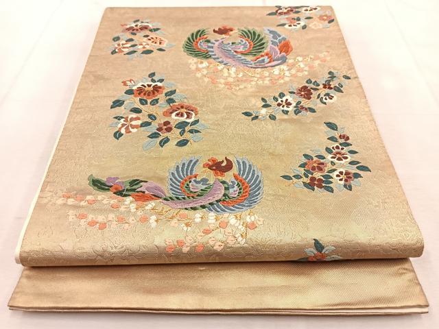 平和屋着物◎太鼓柄袋帯　唐織　鳳凰花文　金糸　引箔　正絹　逸品　BAAU9181yc