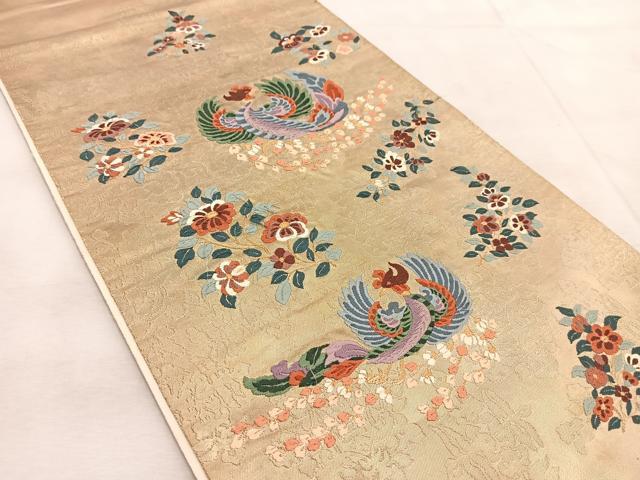 平和屋着物◎太鼓柄袋帯　唐織　鳳凰花文　金糸　引箔　正絹　逸品　BAAU9181yc