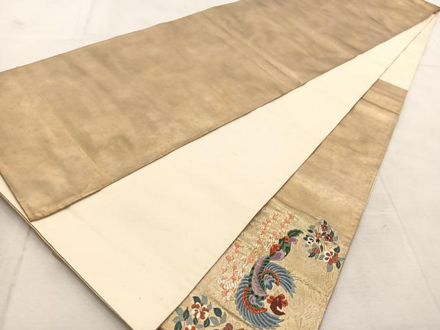 平和屋着物◎太鼓柄袋帯　唐織　鳳凰花文　金糸　引箔　正絹　逸品　BAAU9181yc