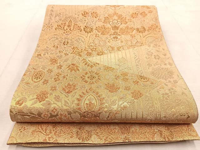 平和屋着物◎六通柄袋帯　切嵌更紗　金糸　正絹　逸品　BAAU9185yc