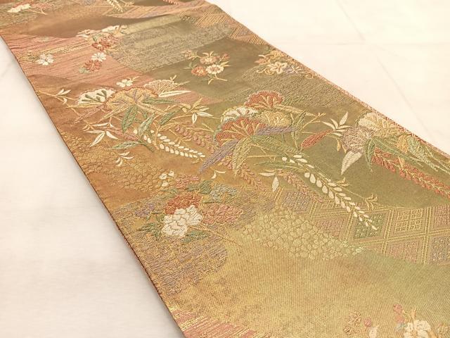 平和屋着物◎佐賀錦　両面　六通柄袋帯　雪輪笹花文　金銀糸　引箔　正絹　逸品　BAAU9192yc