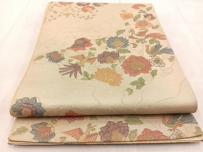 平和屋着物◎六通柄袋帯 更紗花鳥文 金糸 正絹 逸品 BAAU9206yc