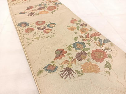 平和屋着物◎六通柄袋帯 更紗花鳥文 金糸 正絹 逸品 BAAU9206yc