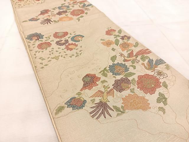 平和屋着物◎六通柄袋帯 更紗花鳥文 金糸 正絹 逸品 BAAU9206yc