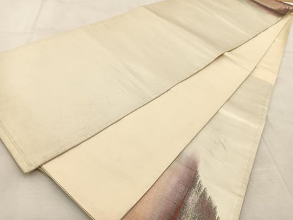 平和屋着物◎太鼓柄袋帯　手描き　古城風景文　銀糸　引箔　正絹　逸品　BAAU9208yc