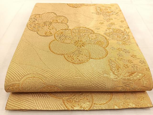 平和屋着物◎六通柄袋帯　菊舞蝶文　金糸　正絹　逸品　BAAU9218yc