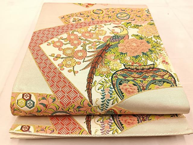 平和屋着物◎六通柄袋帯　唐織　地紙飾花文　金銀糸　正絹　逸品　BAAU9221yc