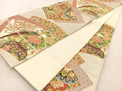 平和屋着物◎六通柄袋帯　唐織　地紙飾花文　金銀糸　正絹　逸品　BAAU9221yc