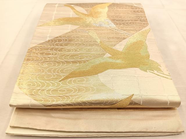 平和屋着物◎六通柄袋帯　飛鶴流水文　金銀糸　引箔　正絹　逸品　BAAU9226yc