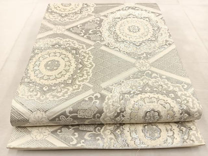 平和屋着物◎六通柄袋帯　唐織　菱天井花文　銀糸　正絹　逸品　BAAU9235yc
