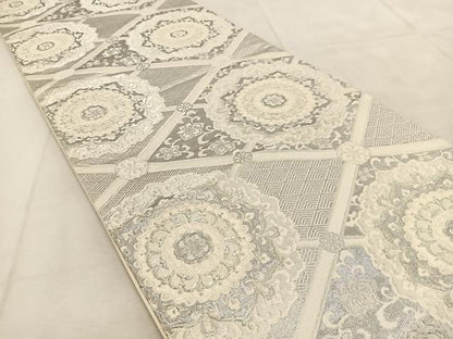 平和屋着物◎六通柄袋帯　唐織　菱天井花文　銀糸　正絹　逸品　BAAU9235yc