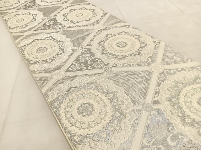 平和屋着物◎六通柄袋帯　唐織　菱天井花文　銀糸　正絹　逸品　BAAU9235yc