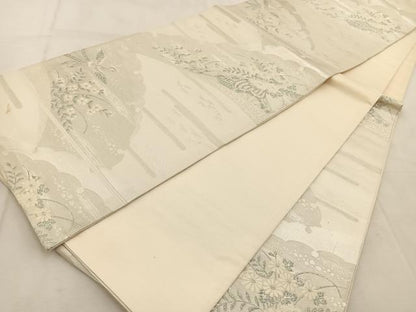 平和屋着物◎六通柄袋帯　唐織　雪輪花車文　銀糸　正絹　逸品　BAAU9236yc