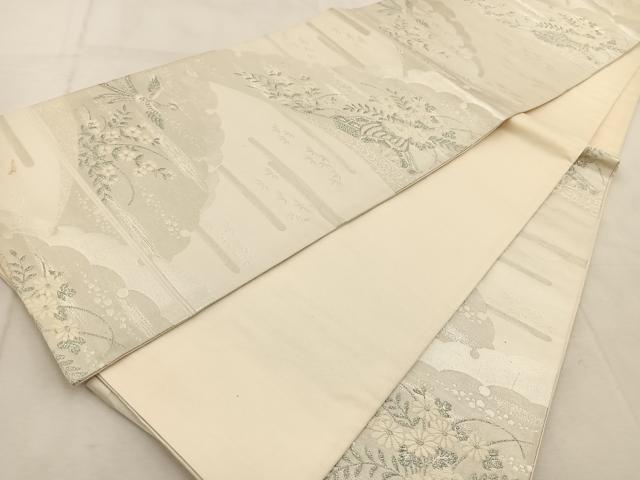 平和屋着物◎六通柄袋帯　唐織　雪輪花車文　銀糸　正絹　逸品　BAAU9236yc