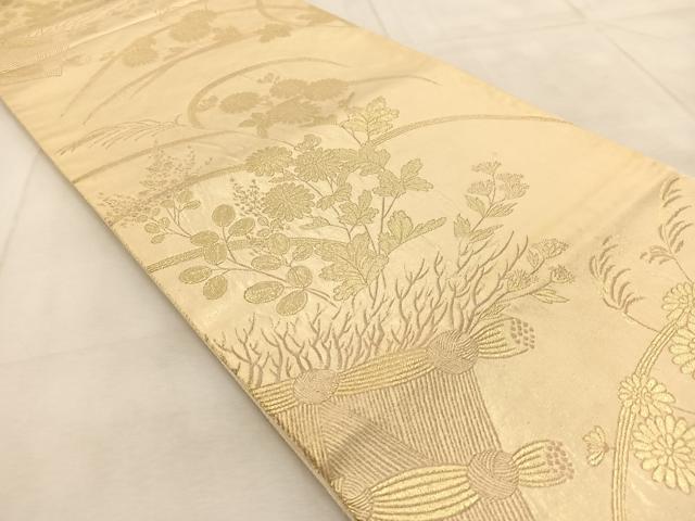 平和屋着物◎六通柄袋帯　紫垣秋草文　金糸　正絹　逸品　BAAU9237yc