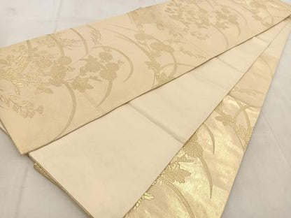 平和屋着物◎六通柄袋帯　紫垣秋草文　金糸　正絹　逸品　BAAU9237yc
